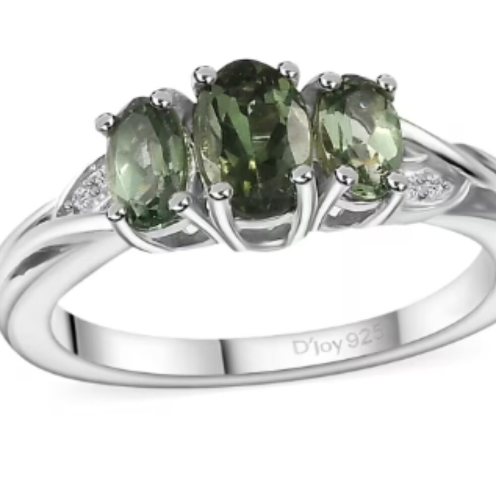 Andranomaro Green Apatite and White Zircon Trilogy Ring